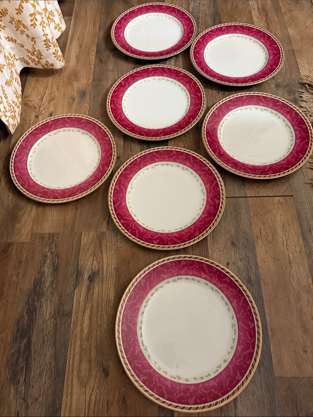 Royal Albert Pink and Gold Rim Porcelain Dinner Plates - Set of 7